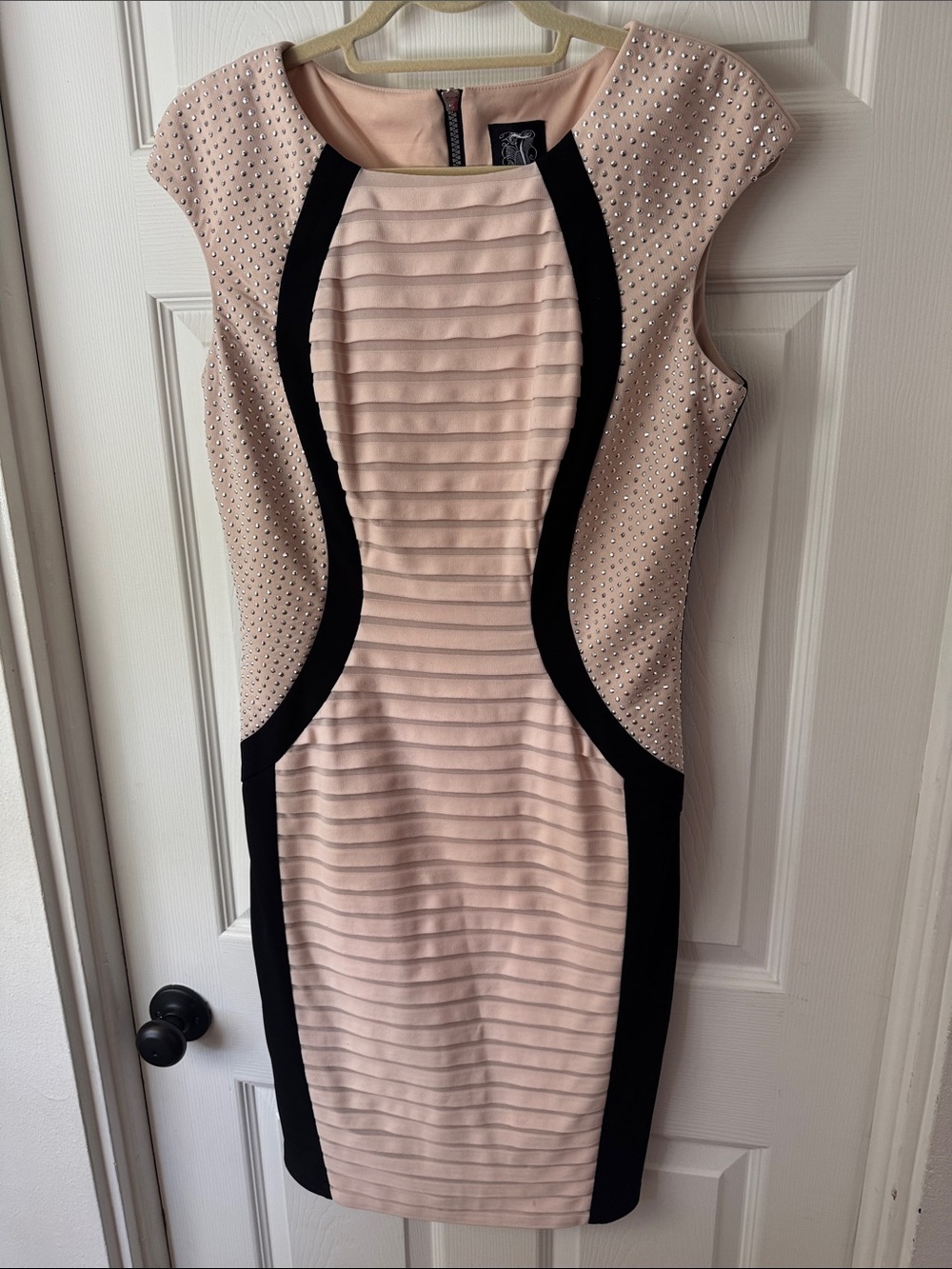 Jax Blush Pink and Black Cap-Sleeve Sheath Dress